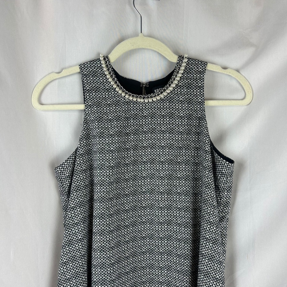 Karl Lagerfeld Paris Womens Black White Pearl Chain Tweed Print Shift Dress 2 - Picture 3 of 11